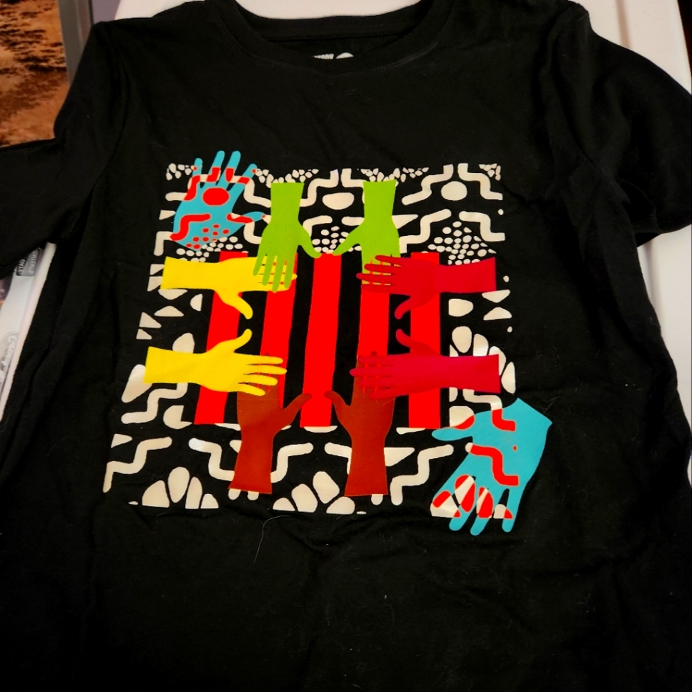 Children's Black History Month XL Black shirt with bright graphic